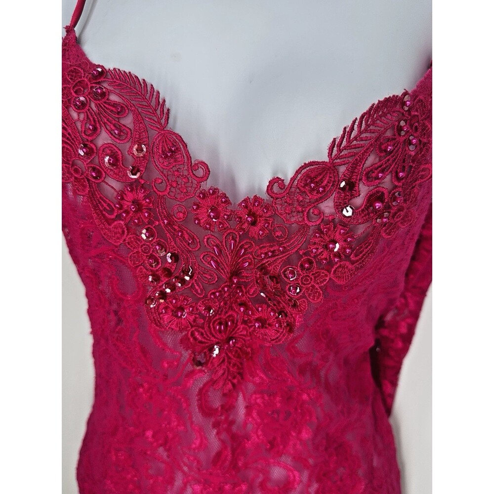 VTG NIGHT MAGIC by CINEMA ETOILE Sz‎ smal Red sequins  Lingerie Dress Slip short